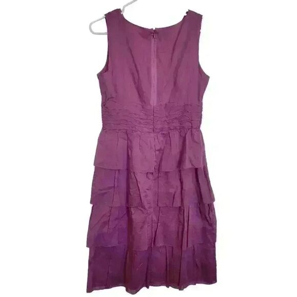 Talbots Women's Magenta Cotton Sleeveless V-Neck Ruffle Layered Skirt Dress - Picture 6 of 10